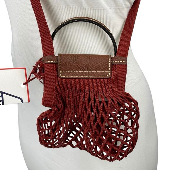 NEW Longchamp Le Pliage Filet Mesh Net Red Cross Body Shoulder Handbag Mini XS - Picture 7 of 12